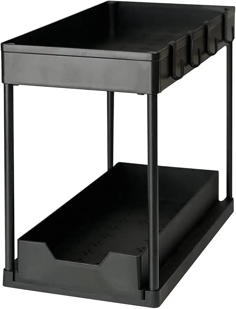 2 PACK 2 Tire Storage Shelf Organiser Spice Rack Sliding Drawer Basket under Sink Kitchen Bathroom Home Black